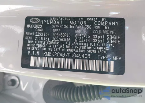 2023 Hyundai Kona Se из США, поврежденный, VIN KM8K2CAB7PU049408